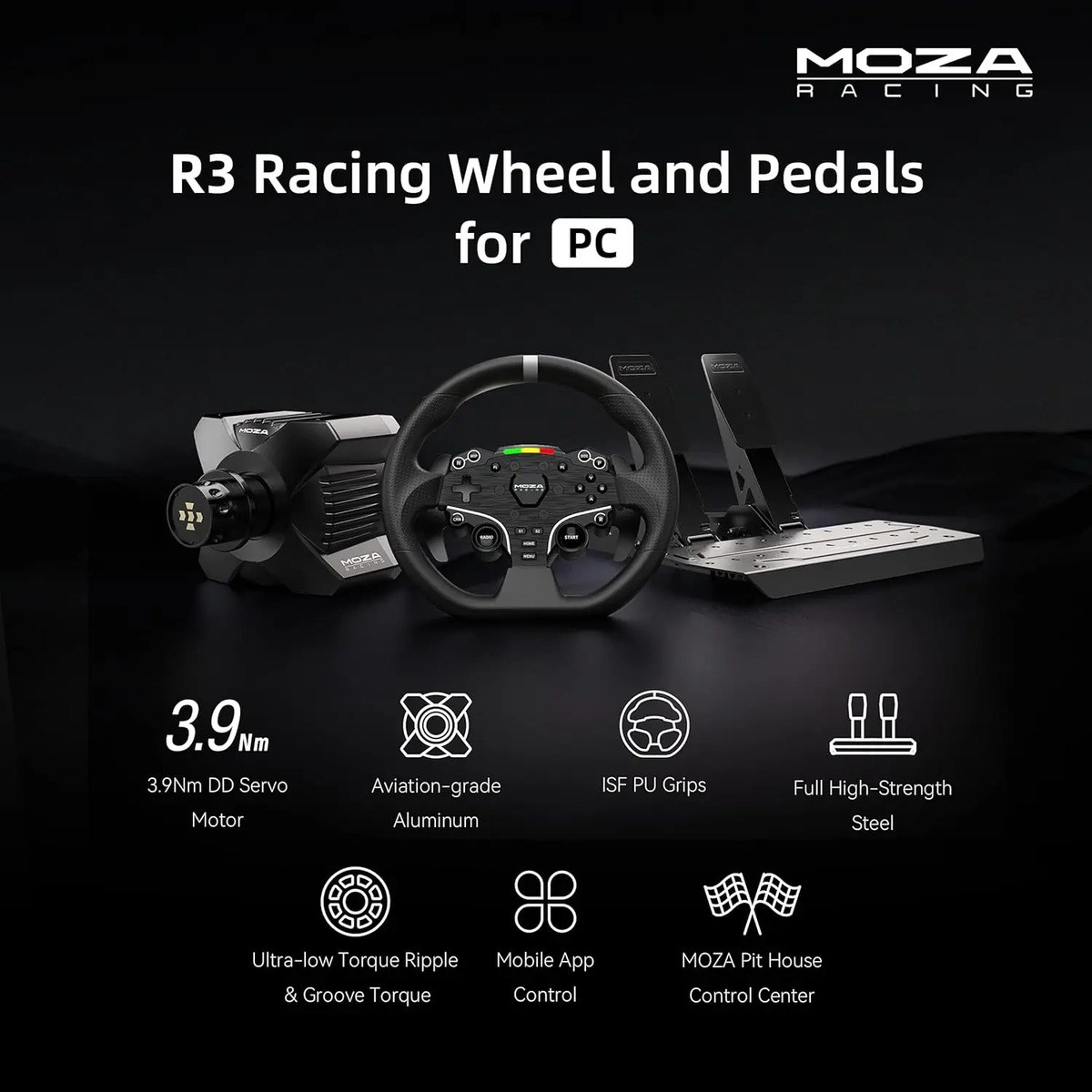 Kit Moza R3 - Direct Drive 3.9nm - Aro Base Y Pedales! Pc Negro 3