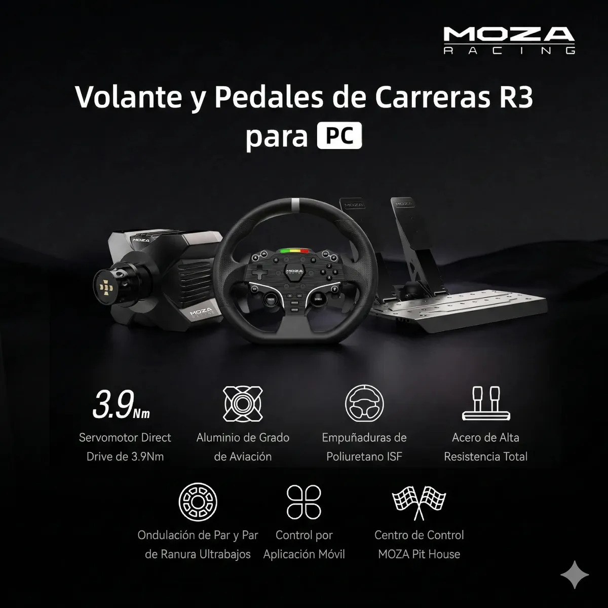 Volante Y Pedales Moza Racing R3 Direct Drive Para Simulador Pc Negro 2
