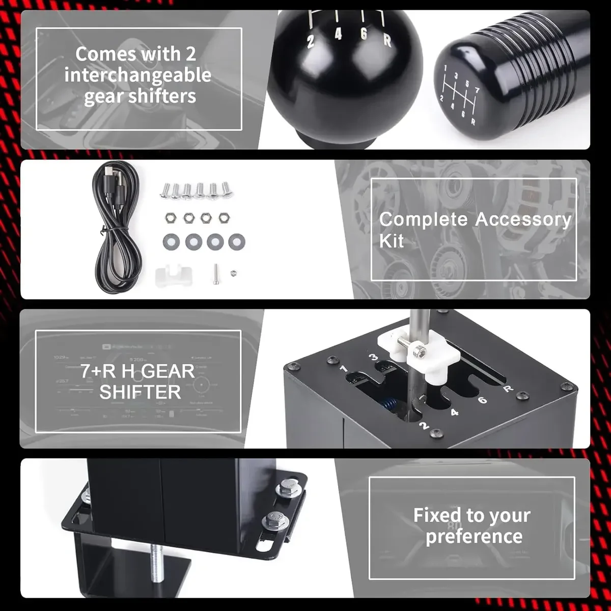 Palanca De Cambios - Simulador - Shifter Usb - Caja En H 7+r Negro 5